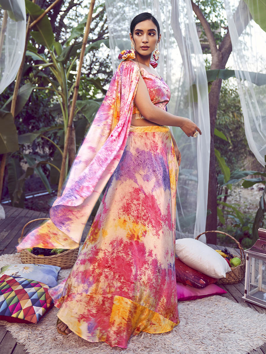 Myra Purple Pink Silk Digital Printed Designer Lehenga | Grocsy