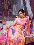 Myra Purple Pink Silk Digital Printed Designer Lehenga | Grocsy