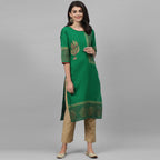 Maai Rayon Hand Printed Kurta Green | Grocsy