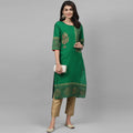 Maai Rayon Hand Printed Kurta Green | Grocsy
