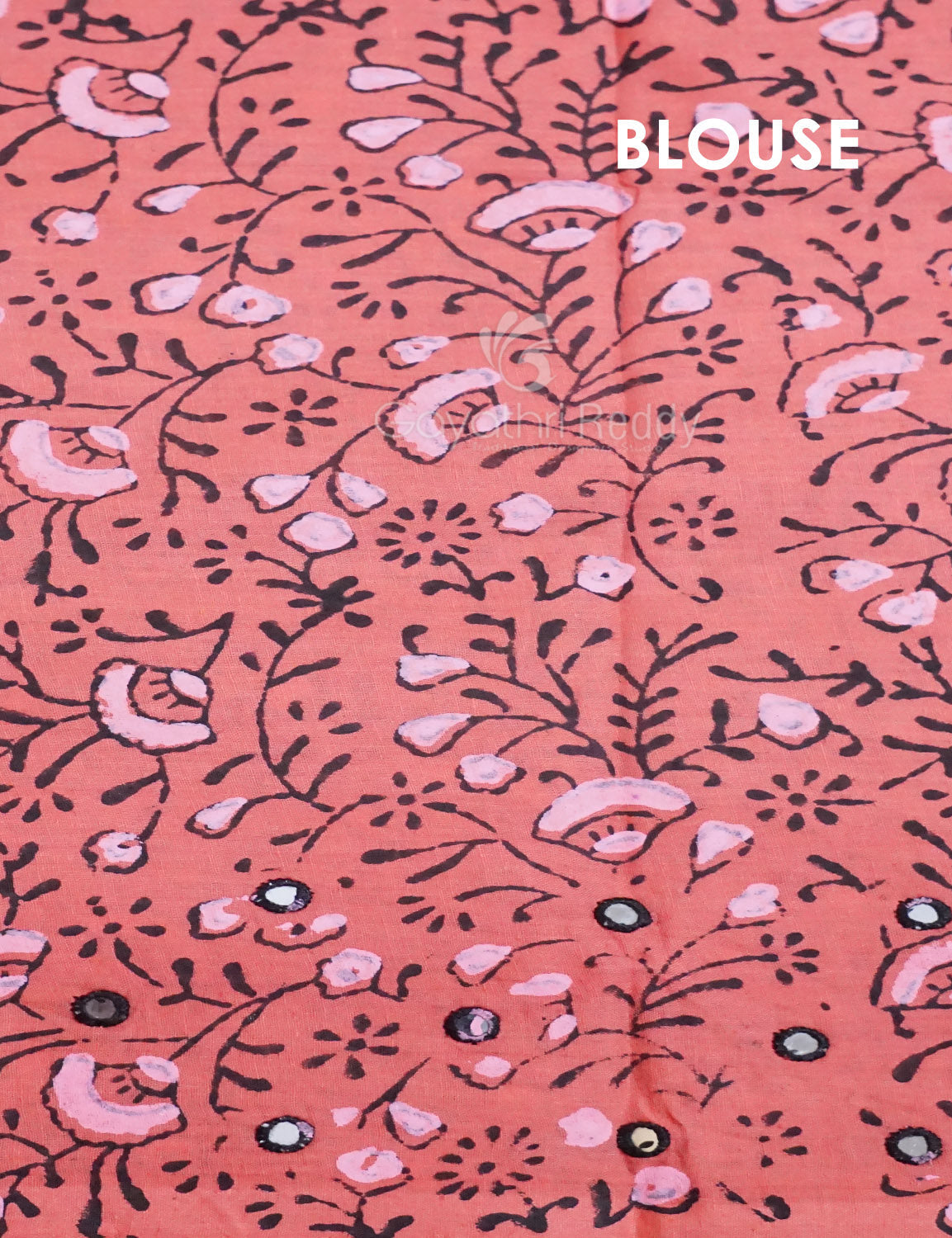 Peach Colour Block Print With Mirron Embroidered Pure Mulmul Cotton Saree By Gayathri Reddy Designer Studio | Grocsy