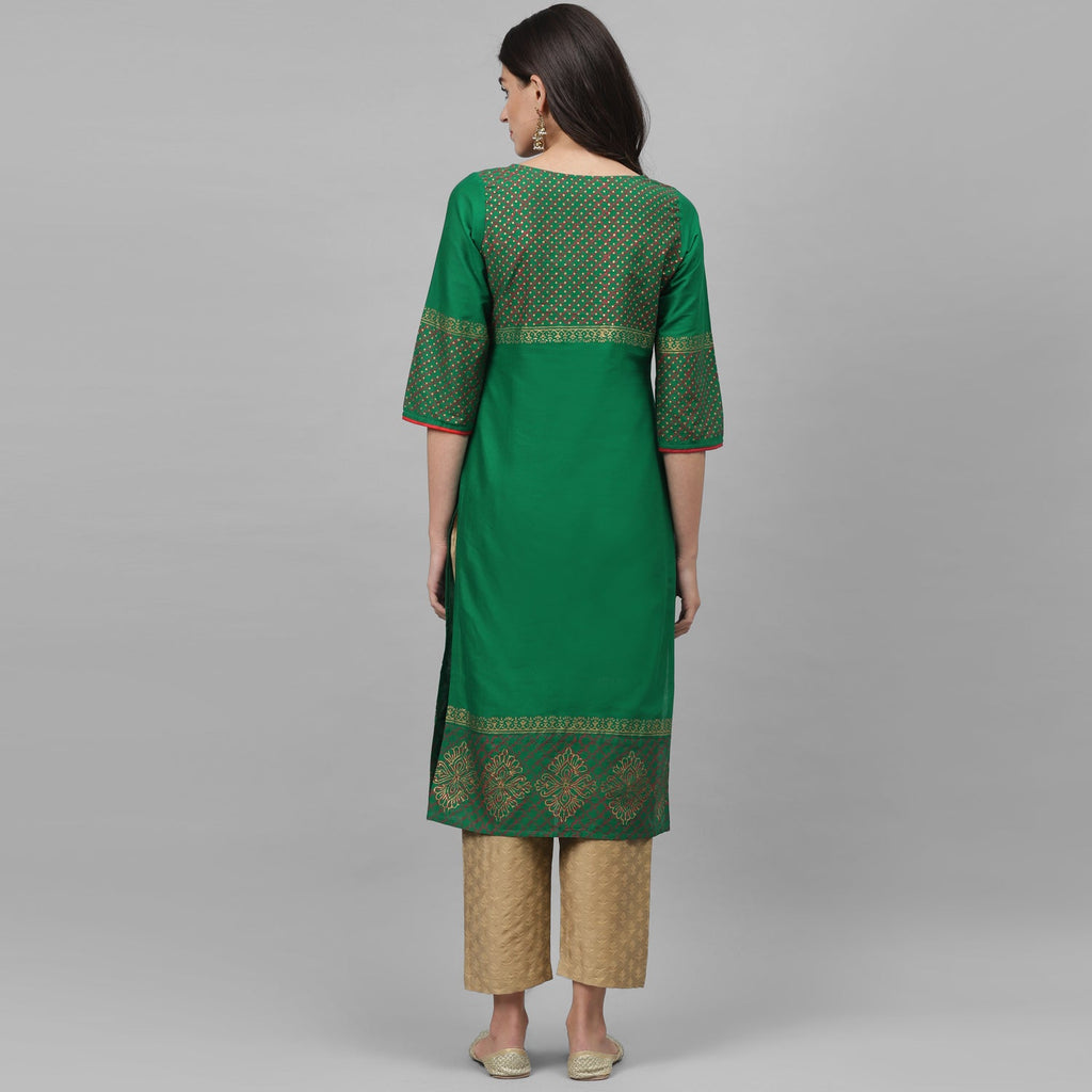 Maai Rayon Hand Printed Kurta Green | Grocsy