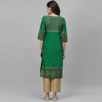 Maai Rayon Hand Printed Kurta Green | Grocsy