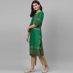 Maai Rayon Hand Printed Kurta Green | Grocsy