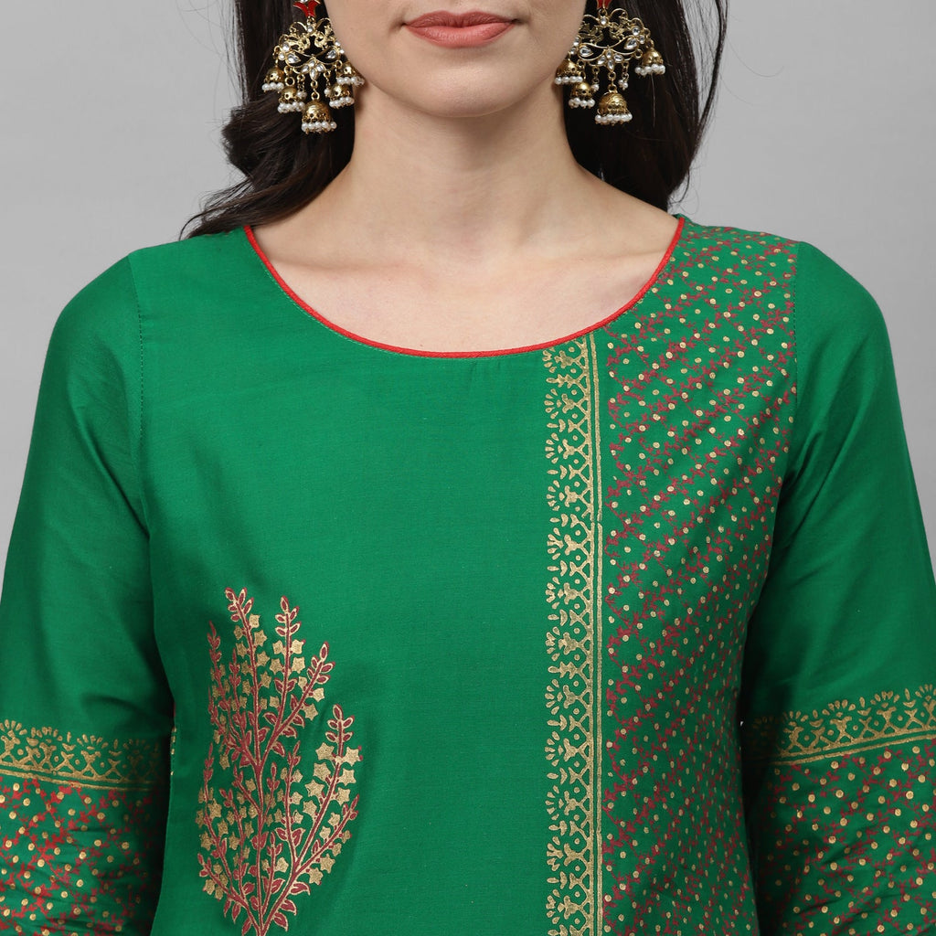 Maai Rayon Hand Printed Kurta Green | Grocsy