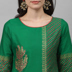Maai Rayon Hand Printed Kurta Green | Grocsy