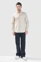 Xkind Beige Embroidery Full Sleeve Slim Fit Shirt | Grocsy