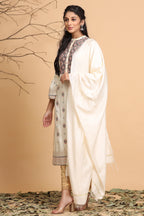 Juniper Ivory Ethnic Motif Printed Rayon Kurta With Dupatta Set | Grocsy
