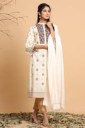Juniper Ivory Ethnic Motif Printed Rayon Kurta With Dupatta Set | Grocsy