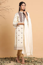 Juniper Ivory Ethnic Motif Printed Rayon Kurta With Dupatta Set | Grocsy