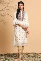 Juniper Ivory Ethnic Motif Printed Rayon Kurta With Dupatta Set | Grocsy
