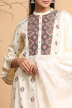 Juniper Ivory Ethnic Motif Printed Rayon Kurta With Dupatta Set | Grocsy