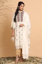 Juniper Ivory Ethnic Motif Printed Rayon Kurta With Dupatta Set | Grocsy