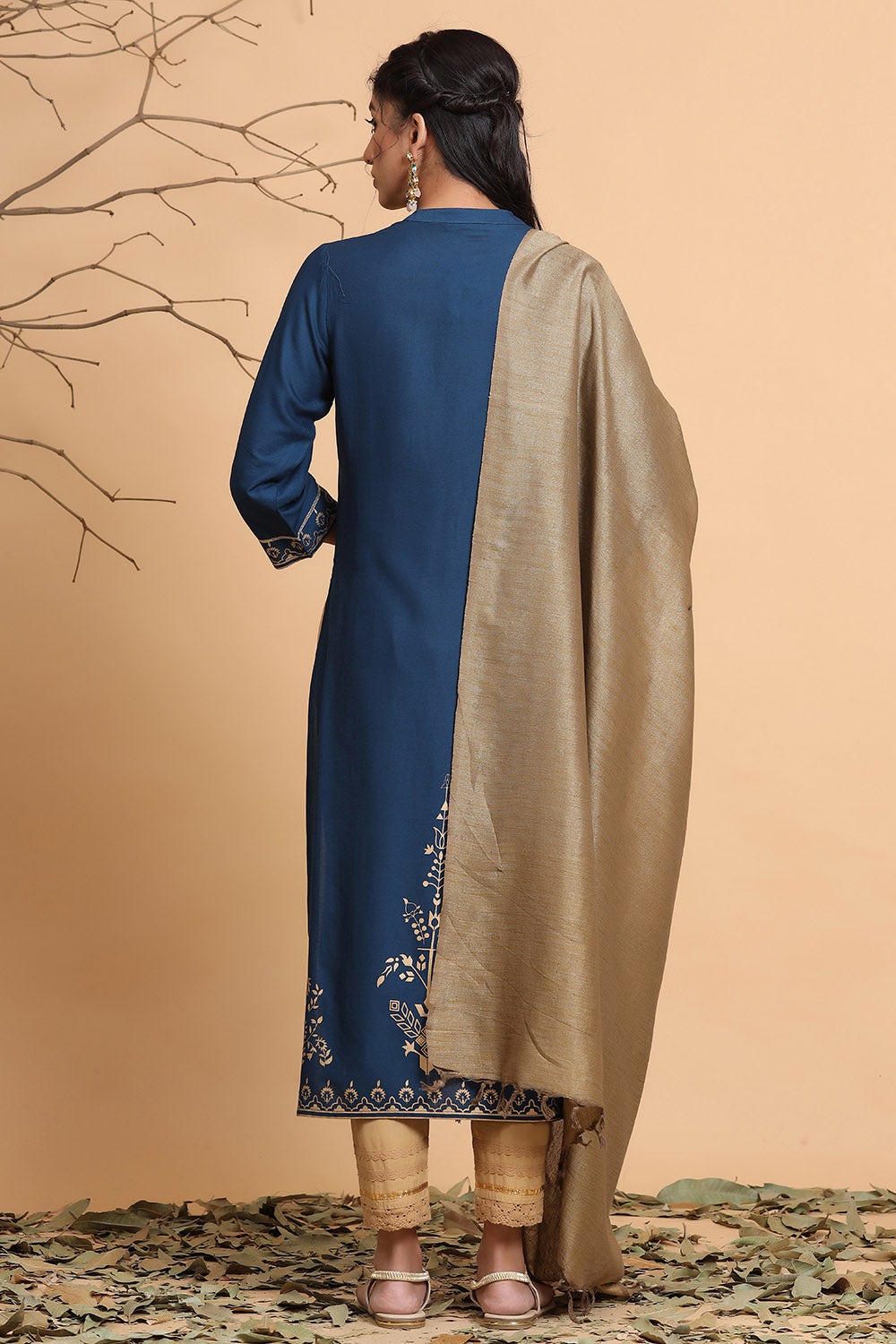 Juniper Women's Darkteal Rayon Printed Straight Kurta Dupatta Set | Grocsy
