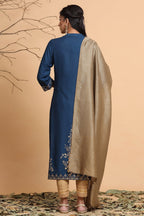 Juniper Women's Darkteal Rayon Printed Straight Kurta Dupatta Set | Grocsy