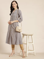 Juniper Womens Grey Cotton Dobby Kalidar Kurta | Grocsy