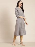 Juniper Womens Grey Cotton Dobby Kalidar Kurta | Grocsy