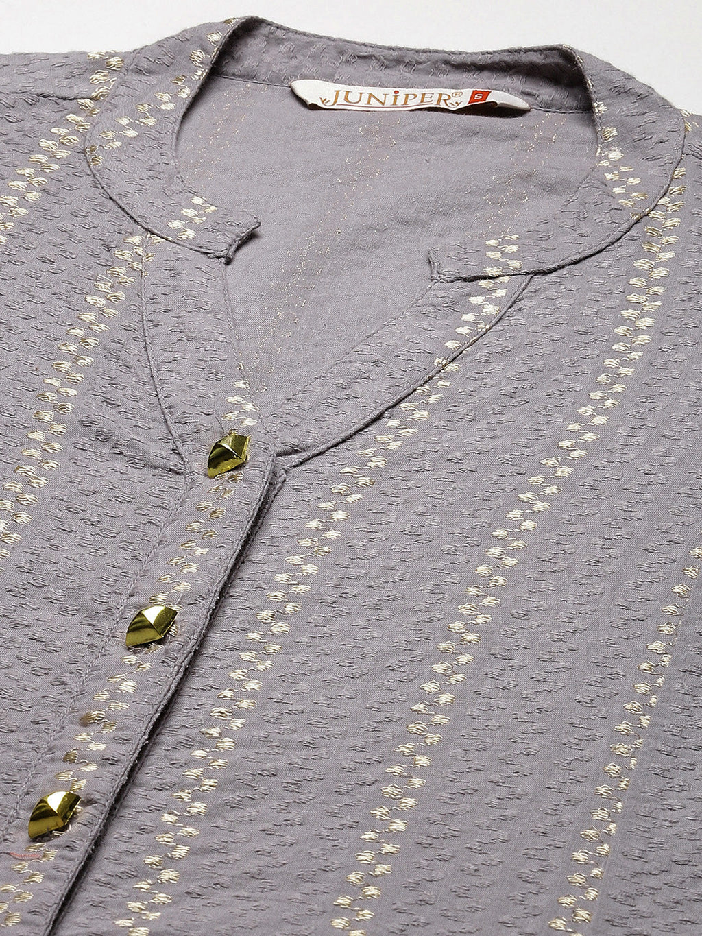 Juniper Womens Grey Cotton Dobby Kalidar Kurta | Grocsy