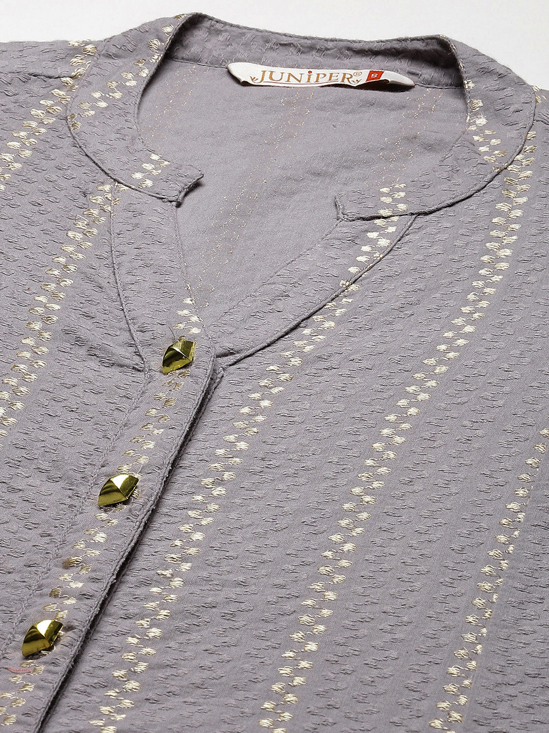 Juniper Womens Grey Cotton Dobby Kalidar Kurta | Grocsy