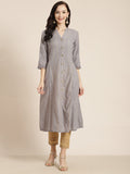 Juniper Womens Grey Cotton Dobby Kalidar Kurta | Grocsy