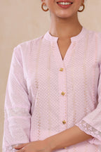 Juniper Women's Purple Cotton Dobby Flared Kurta With Buttons | Grocsy