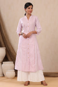 Juniper Women's Purple Cotton Dobby Flared Kurta With Buttons | Grocsy