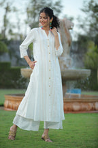 Juniper Womens White Cotton Dobby Kalidar Kurta | Grocsy