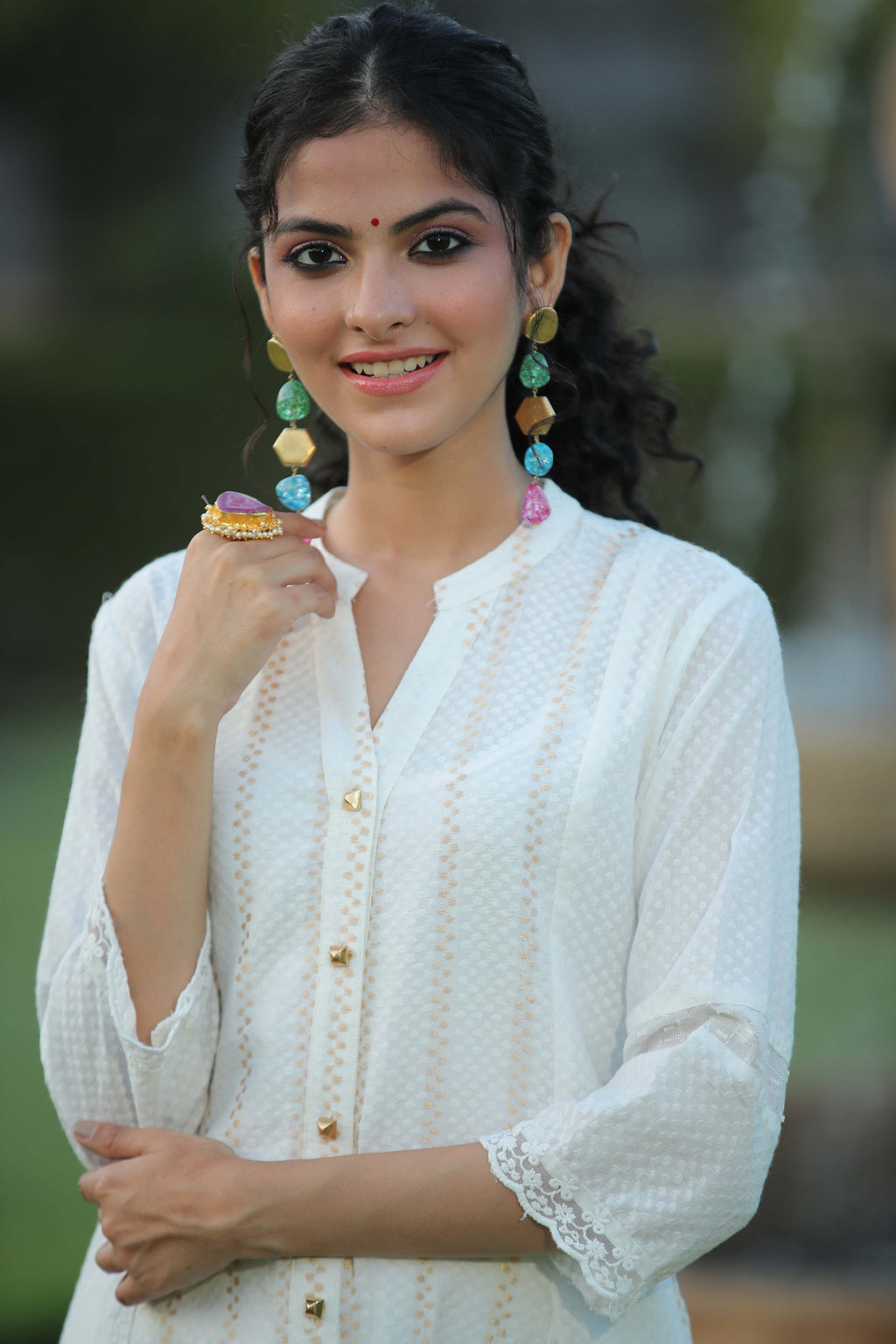 Juniper Womens White Cotton Dobby Kalidar Kurta | Grocsy