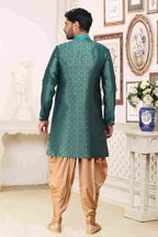Raivat Ethnic Banarasi Jacquard Embroidery Semi Indo Western Sherwani In Green Colour | Grocsy