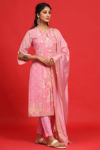 Juniper Women's Pink Georgette Printed A-Line Kurta Sets | Grocsy