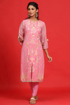 Juniper Women's Pink Georgette Printed A-Line Kurta Sets | Grocsy