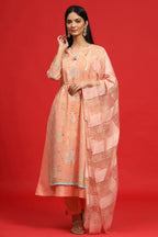 Juniper Women's Orange Georgette Printed Layered Kurta Sets | Grocsy