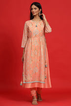 Juniper Women's Orange Georgette Printed Layered Kurta Sets | Grocsy