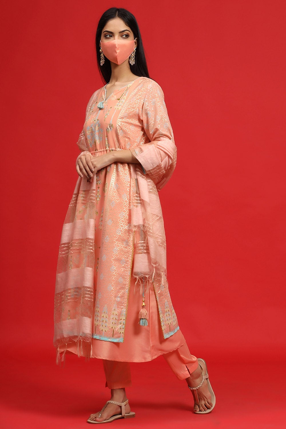 Juniper Women's Orange Georgette Printed Layered Kurta Sets | Grocsy