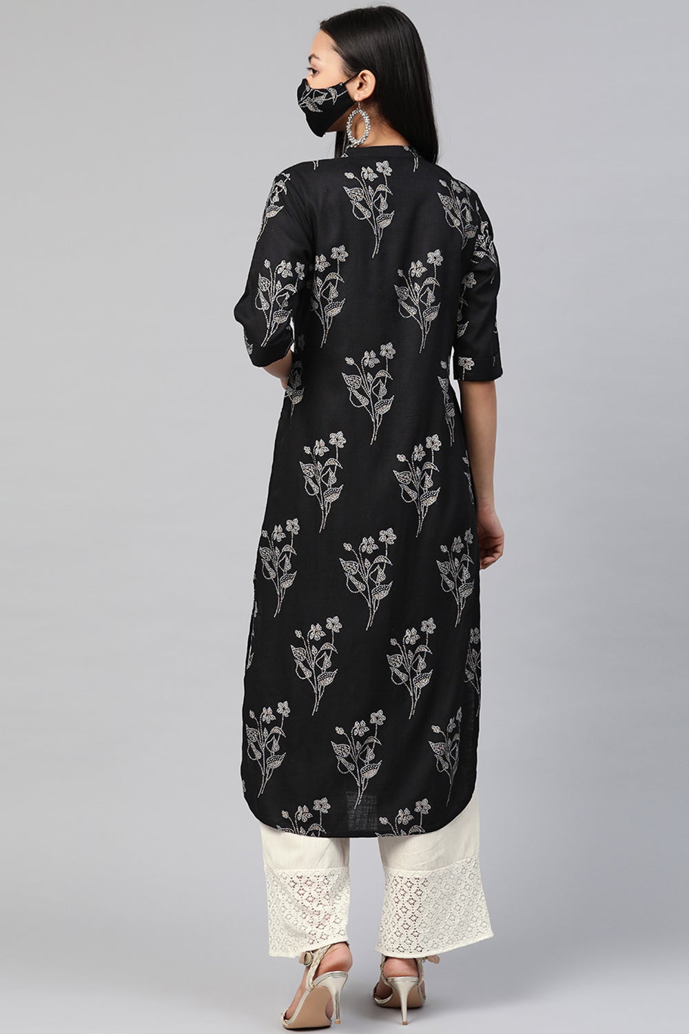 Juniper Women's Black Rayon Slub Bandhani Straight Kurta | Grocsy