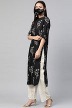 Juniper Women's Black Rayon Slub Bandhani Straight Kurta | Grocsy