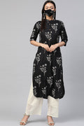 Juniper Women's Black Rayon Slub Bandhani Straight Kurta | Grocsy