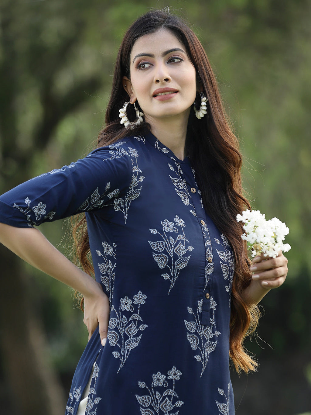 Juniper Womens Indigo Rayon Slub Printed Straight Kurta | Grocsy