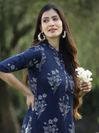 Juniper Womens Indigo Rayon Slub Printed Straight Kurta | Grocsy