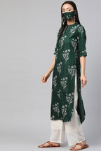 Juniper Women's Jadegreen Rayon Slub Bandhani Straight Kurta | Grocsy