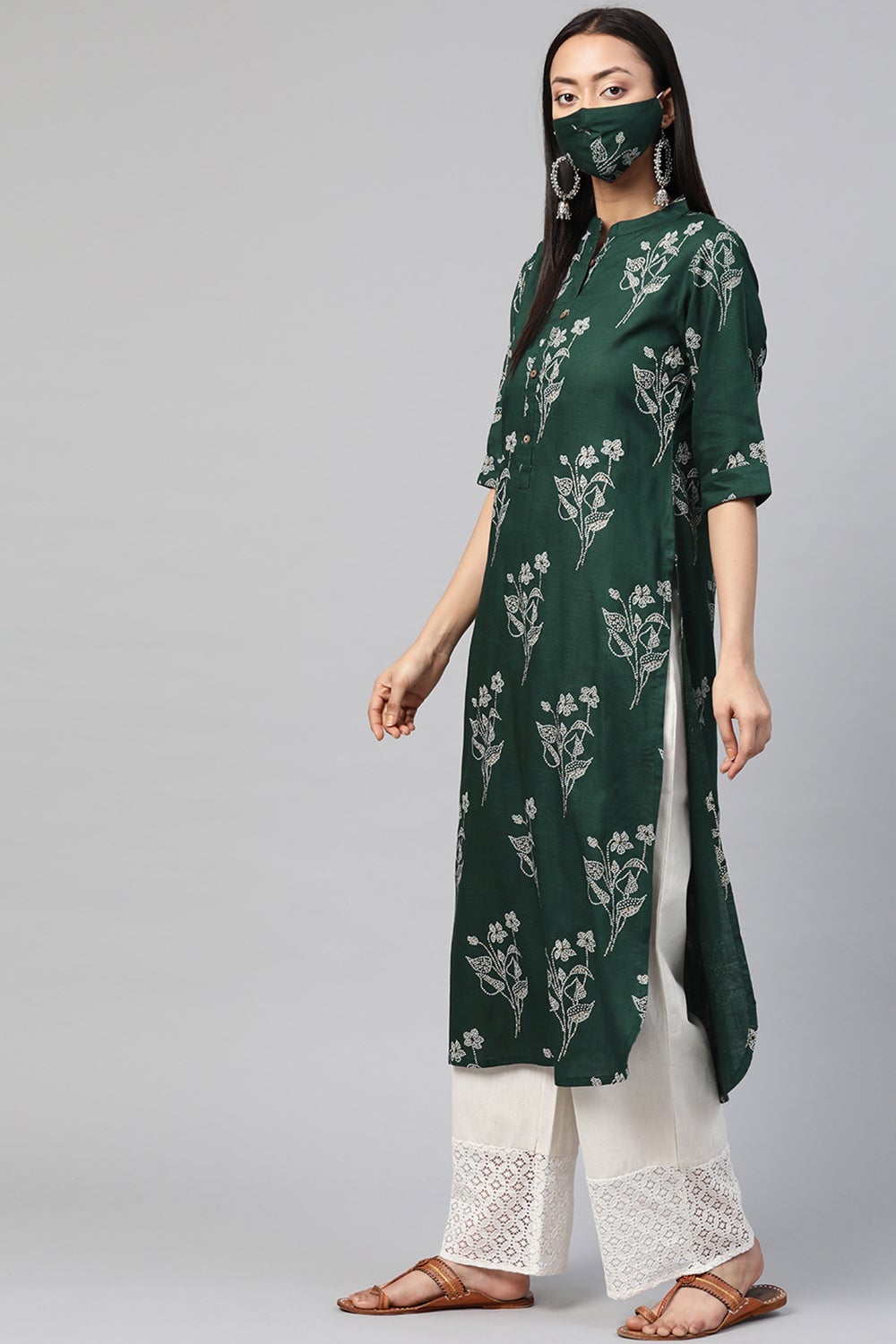 Juniper Women's Jadegreen Rayon Slub Bandhani Straight Kurta | Grocsy