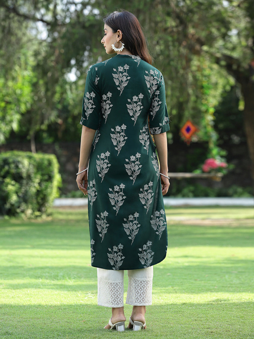 Juniper Womens Jadegreen Rayon Slub Printed Straight Kurta | Grocsy