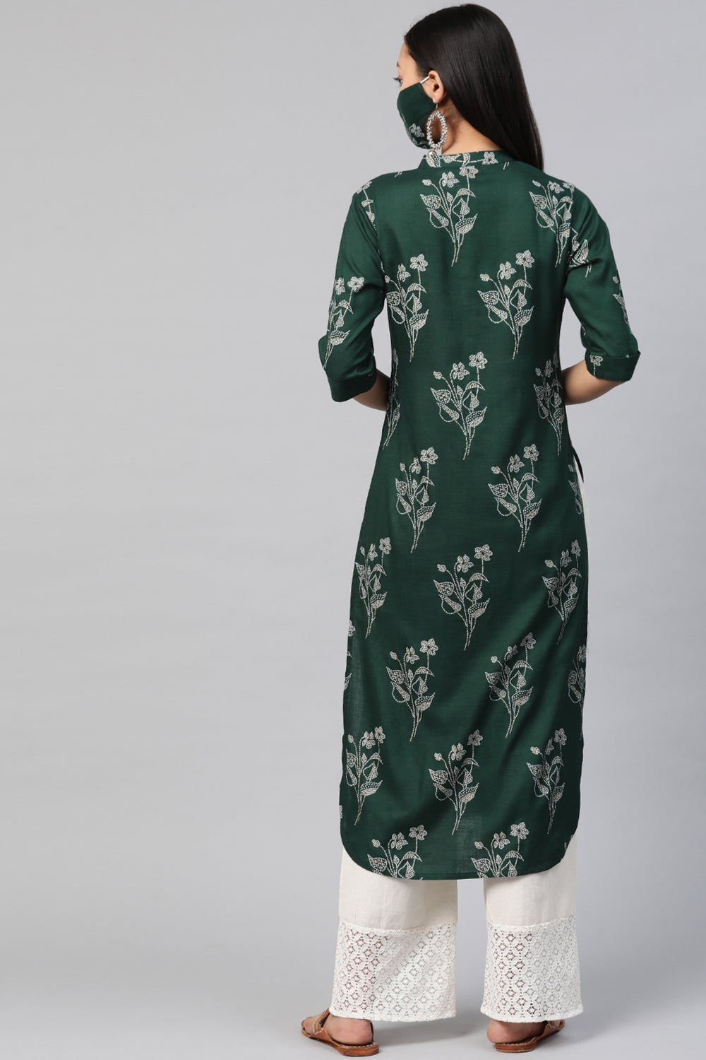 Juniper Women's Jadegreen Rayon Slub Bandhani Straight Kurta | Grocsy