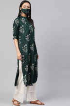 Juniper Women's Jadegreen Rayon Slub Bandhani Straight Kurta | Grocsy