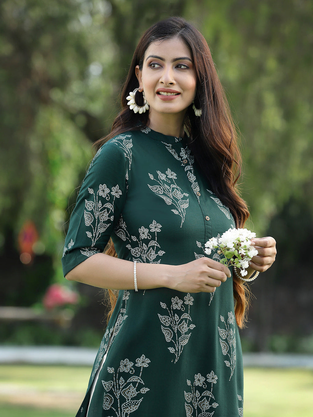 Juniper Womens Jadegreen Rayon Slub Printed Straight Kurta | Grocsy