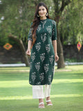 Juniper Womens Jadegreen Rayon Slub Printed Straight Kurta | Grocsy
