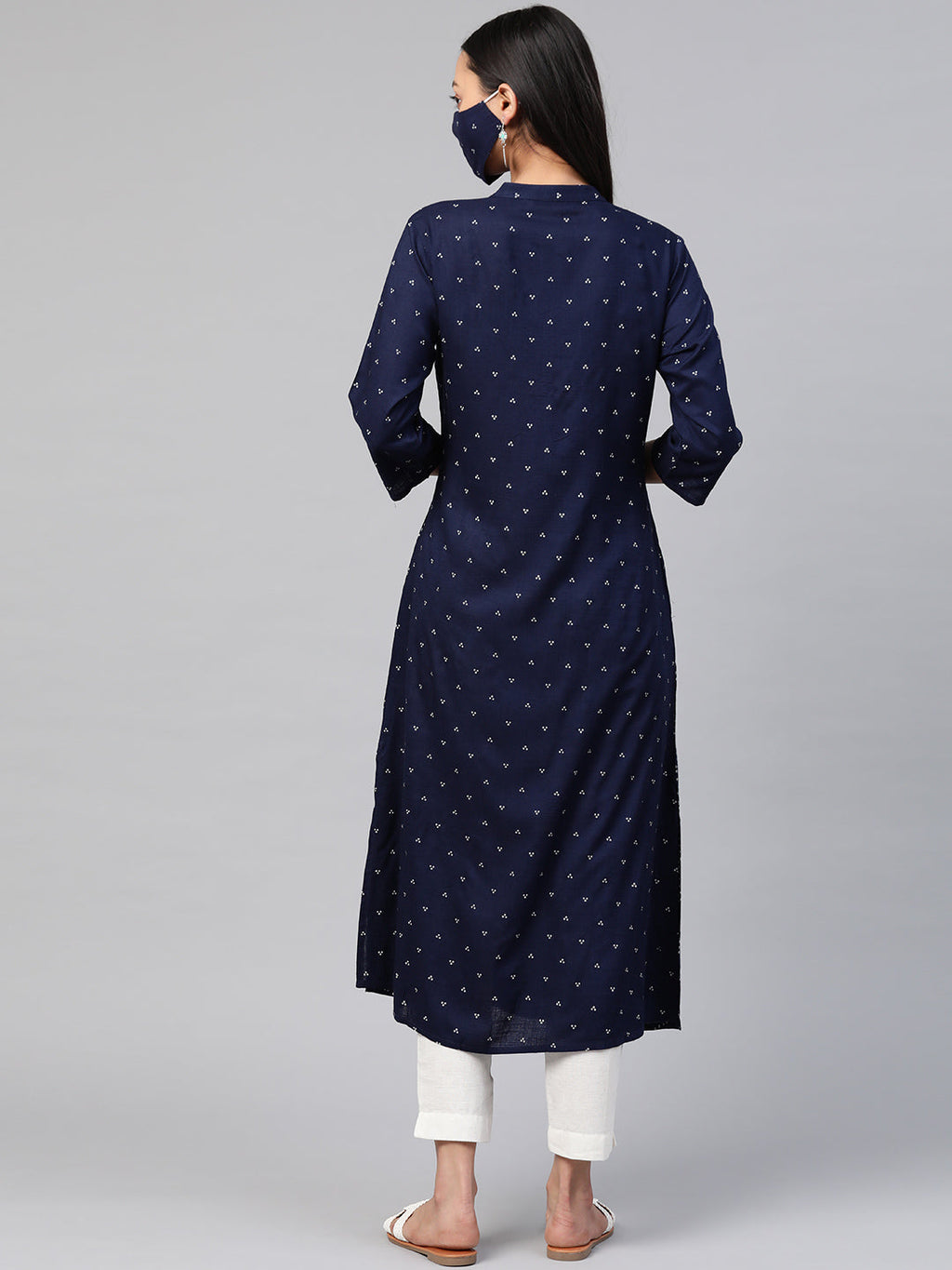 Juniper Womens Indigo Rayon Slub Placement Printed A Line Kurta | Grocsy