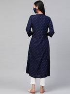 Juniper Womens Indigo Rayon Slub Placement Printed A Line Kurta | Grocsy