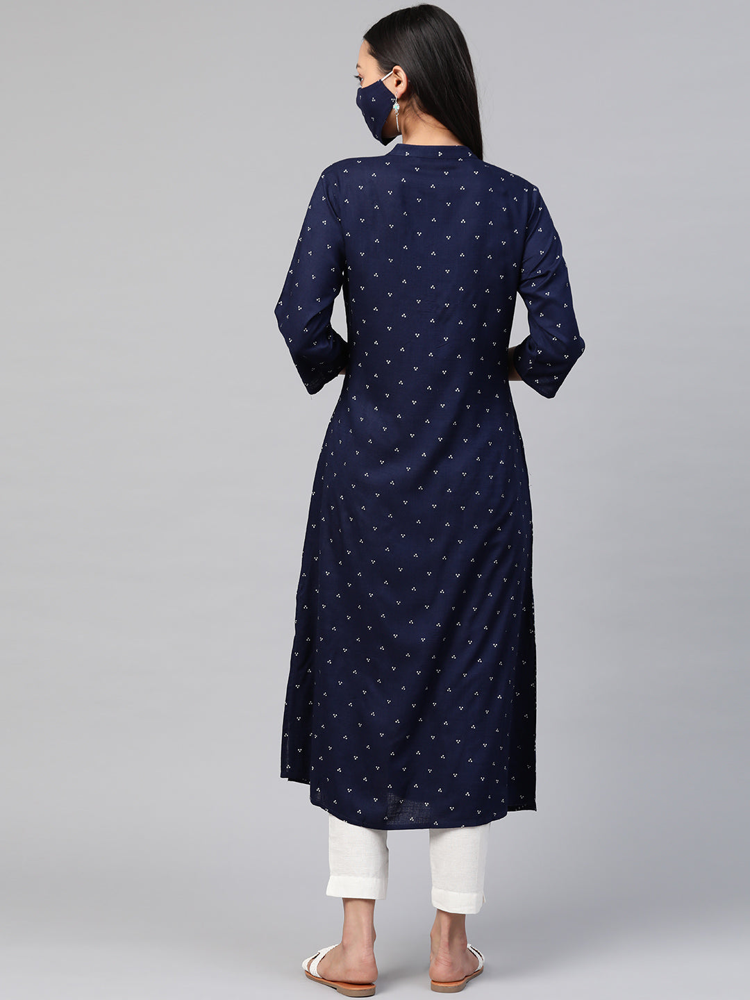 Juniper Womens Indigo Rayon Slub Placement Printed A Line Kurta | Grocsy