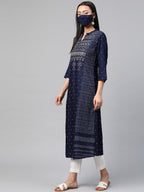 Juniper Womens Indigo Rayon Slub Placement Printed A Line Kurta | Grocsy